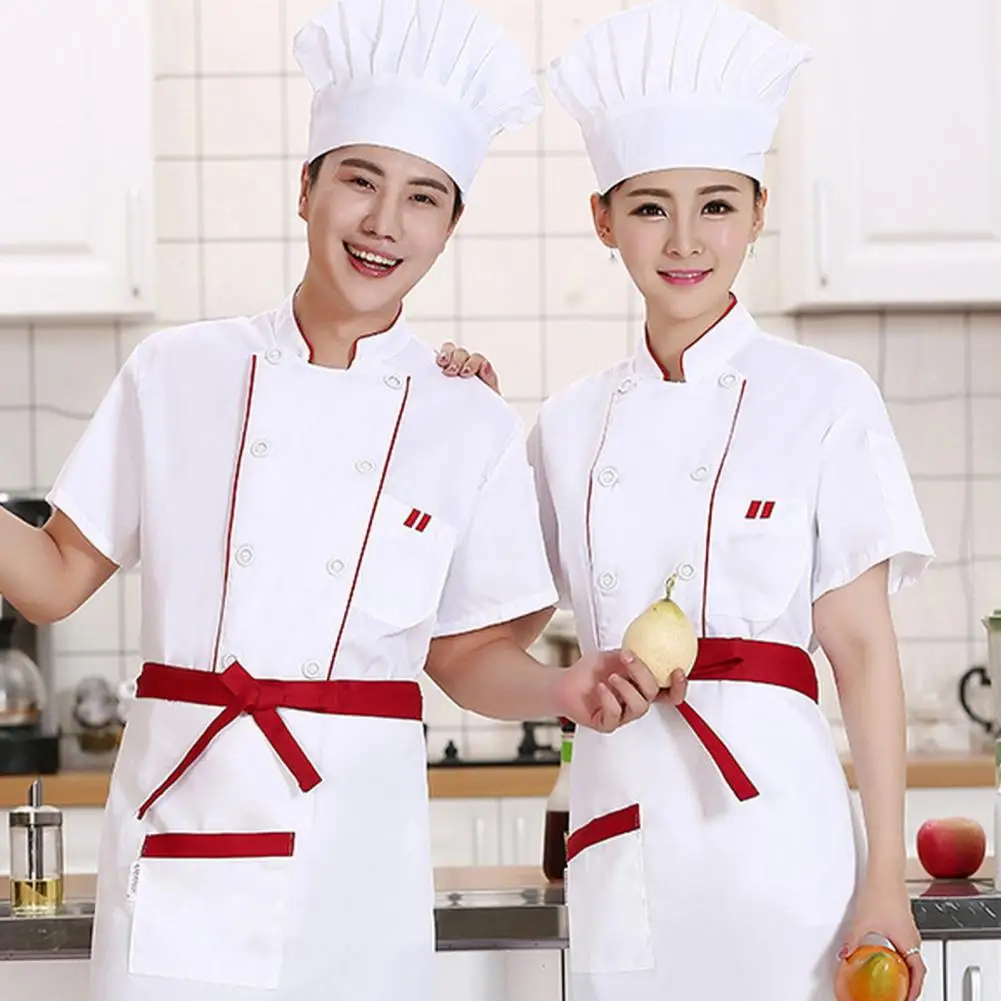 Breathable Chef Coat Breathable Stain-resistant Chef Uniform for Kitchen Bakery Restaurant Double-breasted Short Sleeve Unisex wholesale double breasted chef clothes breathable women men cooking chef shirt cook overalls kitchen restaurant bakery uniform