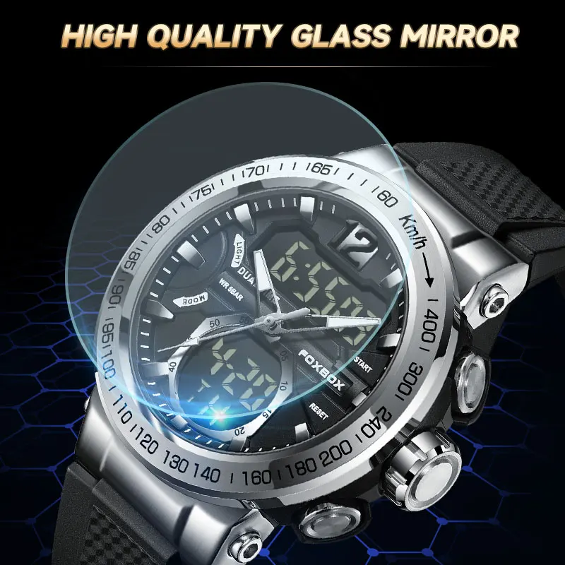 FOXBOX Luxury Men Sports Watches Fashion Dual Display Quartz Wrist Watch For Men Waterproof Luminous Military Relogio Masculino