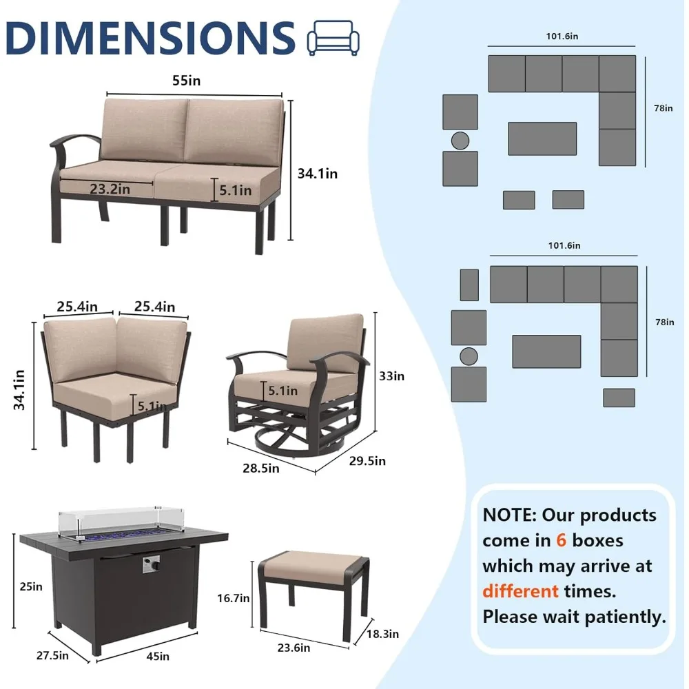 Aluminum courtyard furniture set, equipped with propane pit table and swivel chair, suitable for courtyards, poolside beaches 5