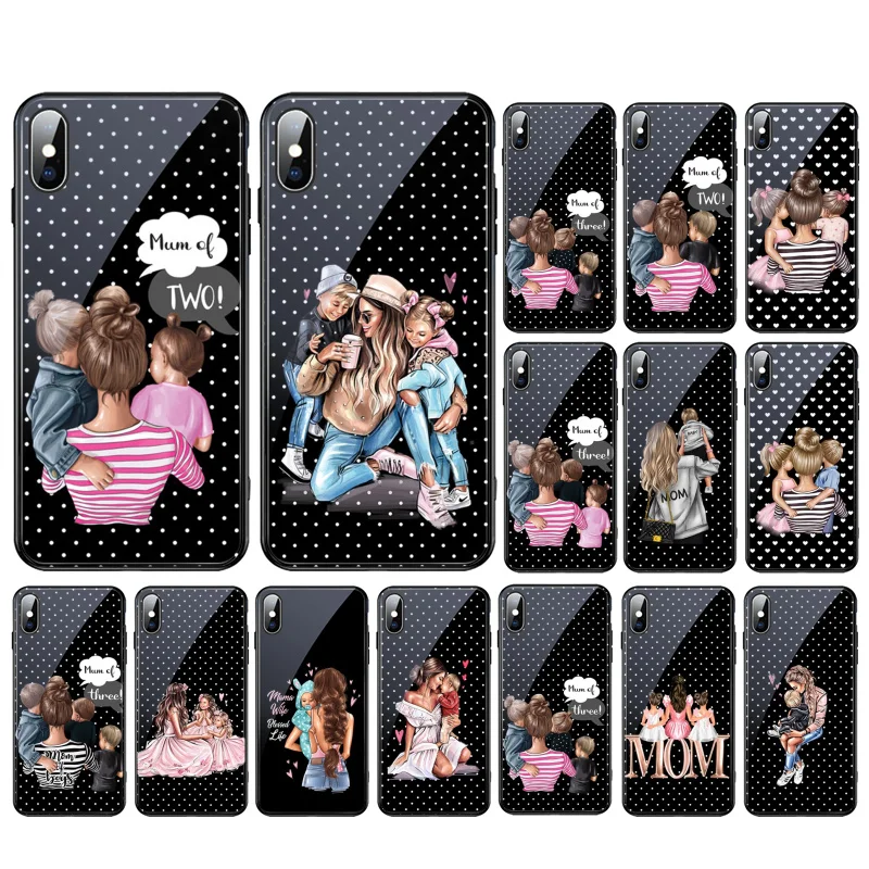 

Mama Mom Son Daughter Glass phone case For Samsung Galaxy S23 S22 S21 S20 Ultra S20 S22 S21 S20FE A52 A33 A13 A32