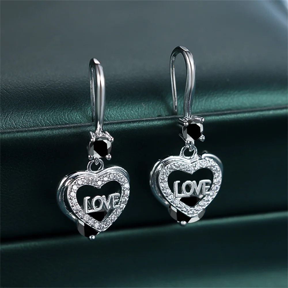 Multicolor Birthstone Love Heart Drop Earrings Blue Crystal Round Stone MOM Earrings For Women Trendy Jewelry Mother's Day Gifts