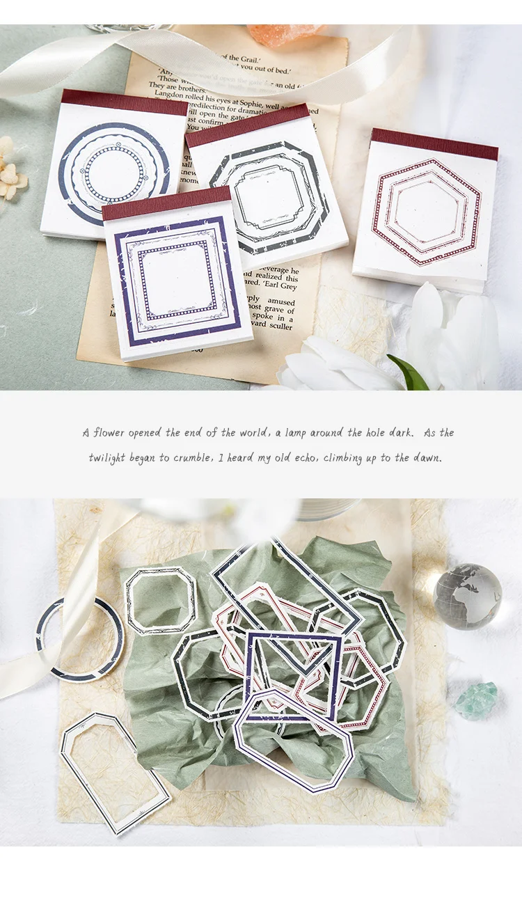 JIANWU 30 Pcs Kreative Grenze Memo Pad Retro Zerreißbar Nachricht Hinweis Papier DIY Scrapbooking Dekoration Collage Material Schreibwaren – Detail 15