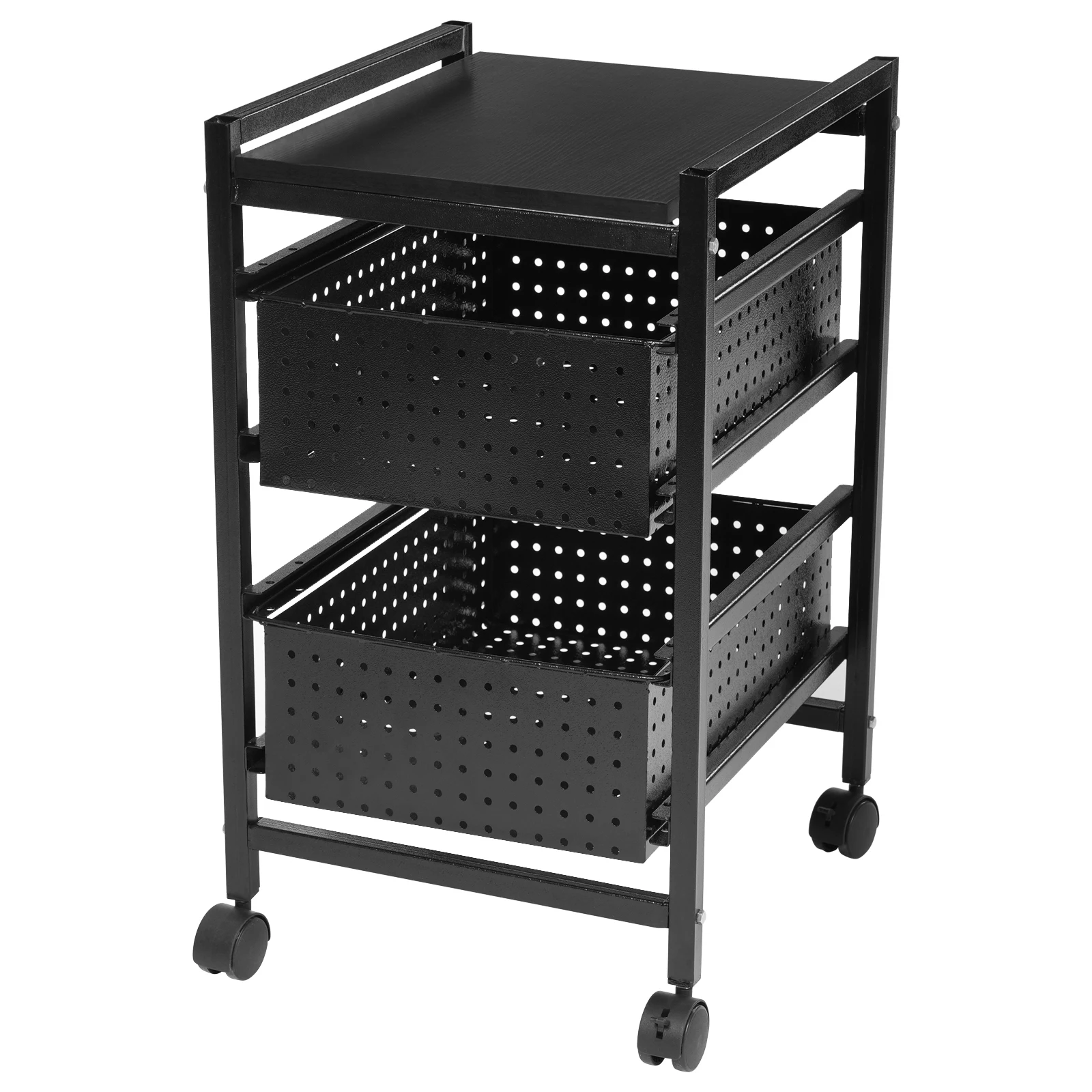 2-Tier File Storage Cart Tool Box Organizer Rolling Cart Office Furniture Wood Storage Dresser Free Standing File Cabinet 5