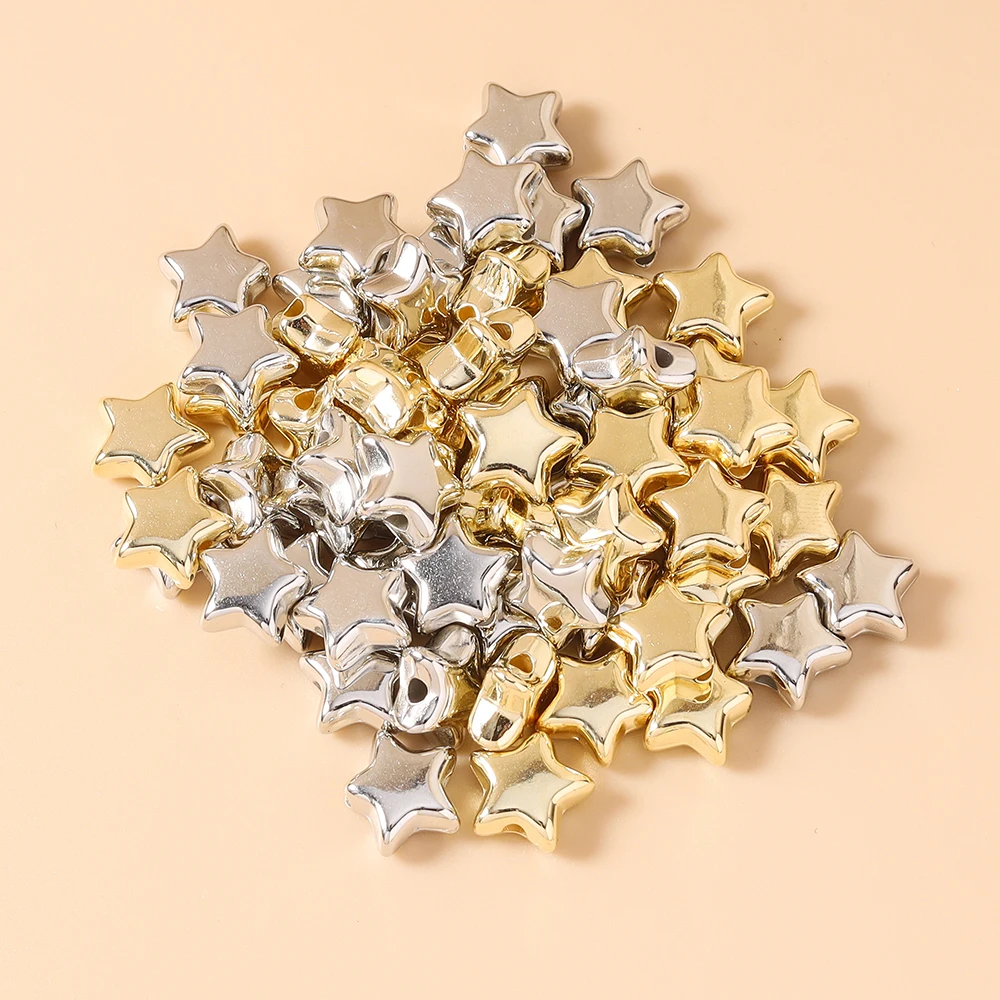 Leslie 50 Stück 9*10mm Gold Silber Farbe CCB Stern-Anhänger Perlen für Schlüsselanhänger Handgemachte DIY Stern-Anhänger Sommer Strand Schmuck Geschenk