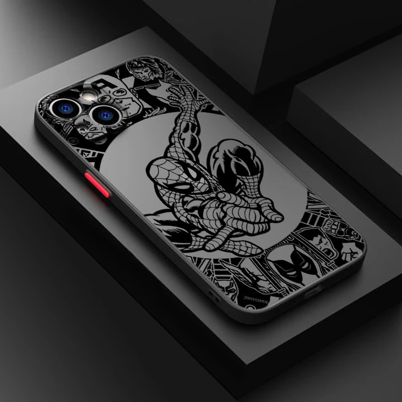 thumbnail image 1 of Funda translúcida mate Iron Man Marvel Spiderman para Apple iPhone 15 14 13 12 11 XS Mini Pro Max 8 7 XR X Plus, 1 of 5