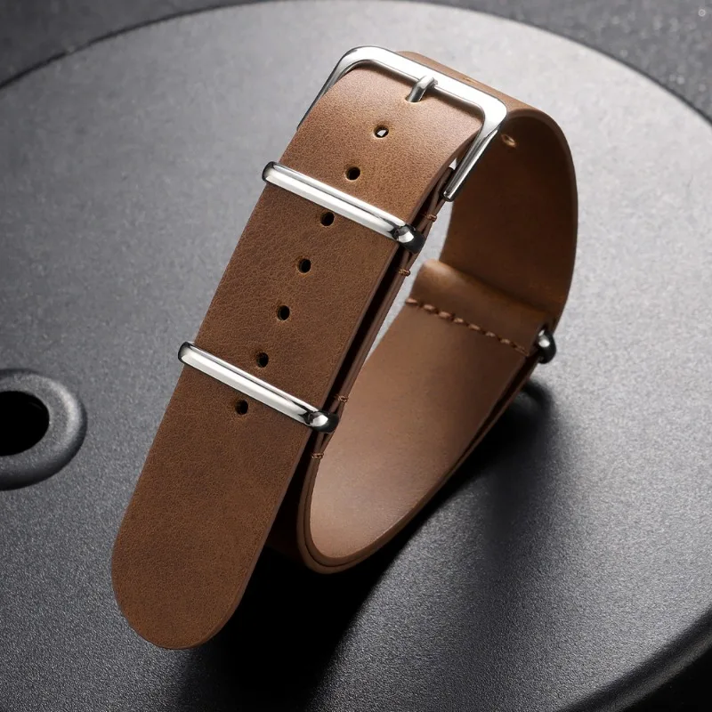 Vintage Leather Watch Strap with Metal Pin Buckle - Black, Coffee, Brown Options