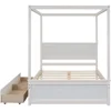 Full Size Canopy Bed Frame with 2 Drawers,Wooden Canopy Bed with Storage,Four Post Bed with Headboard for Kids Girls Boys 5