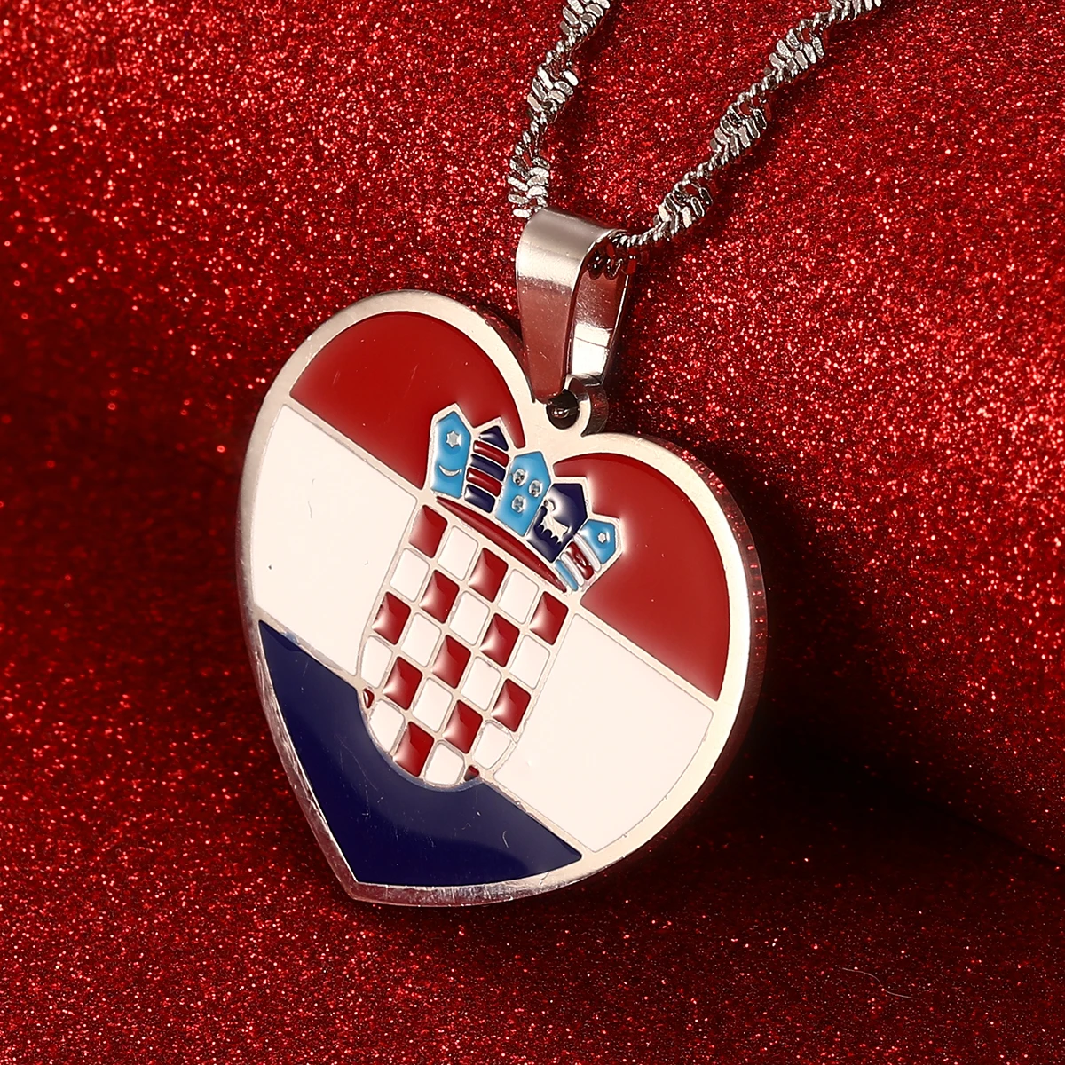 Stainless Steel Croatia Flag Pendant Necklace for Women Men Croatian National Symbol Jewelry 6
