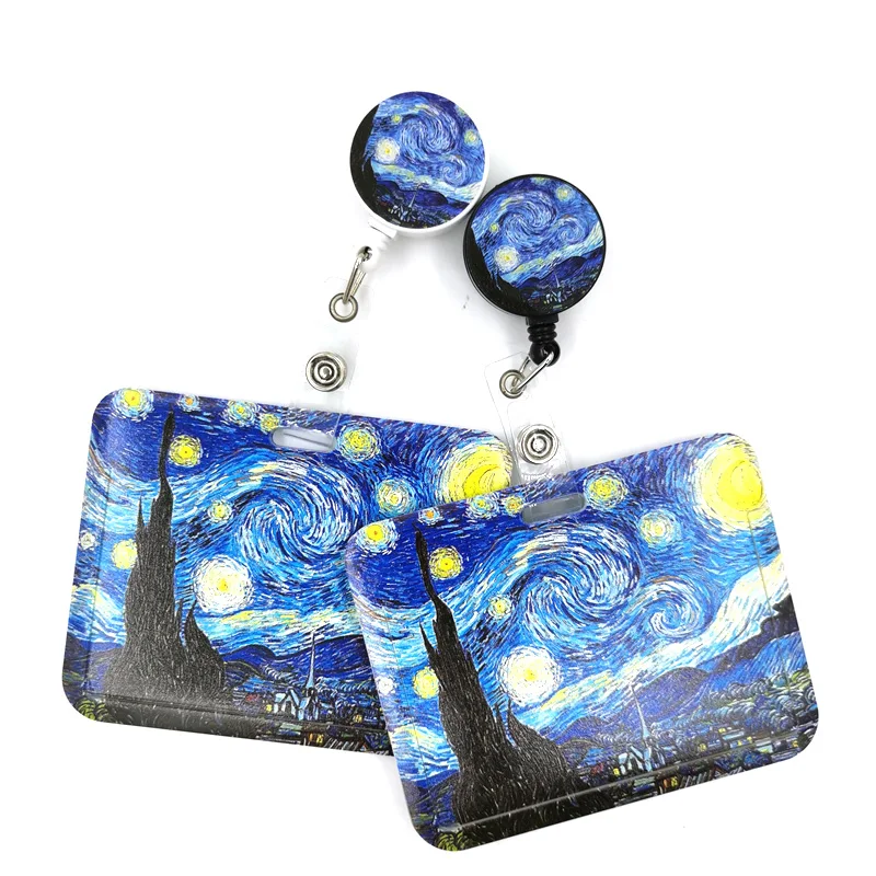 Art Van gogh Oil Painting Starry Sky Card Holder Women Men Business Lanyard Badge Women Student Lanyard ID Name Card Holder Bags For Badge Holder