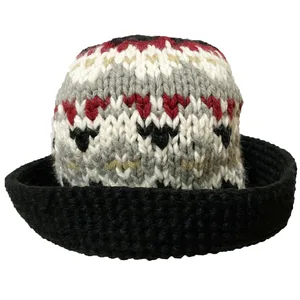 BomHCS   Knitted Wide Brim Bucket Hat Unisex Multicolored Crohcet Fisherman Cap