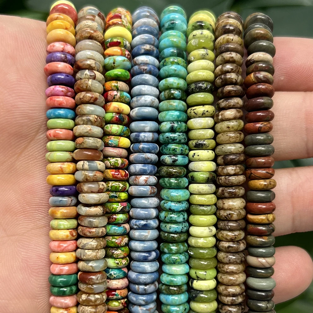 Mehrfarbige Meeressediment-Türkis-Jaspis-Perlen 6x2mm Rondell Natursteinperlen für Schmuckherstellung DIY Armband Halskette 15''
