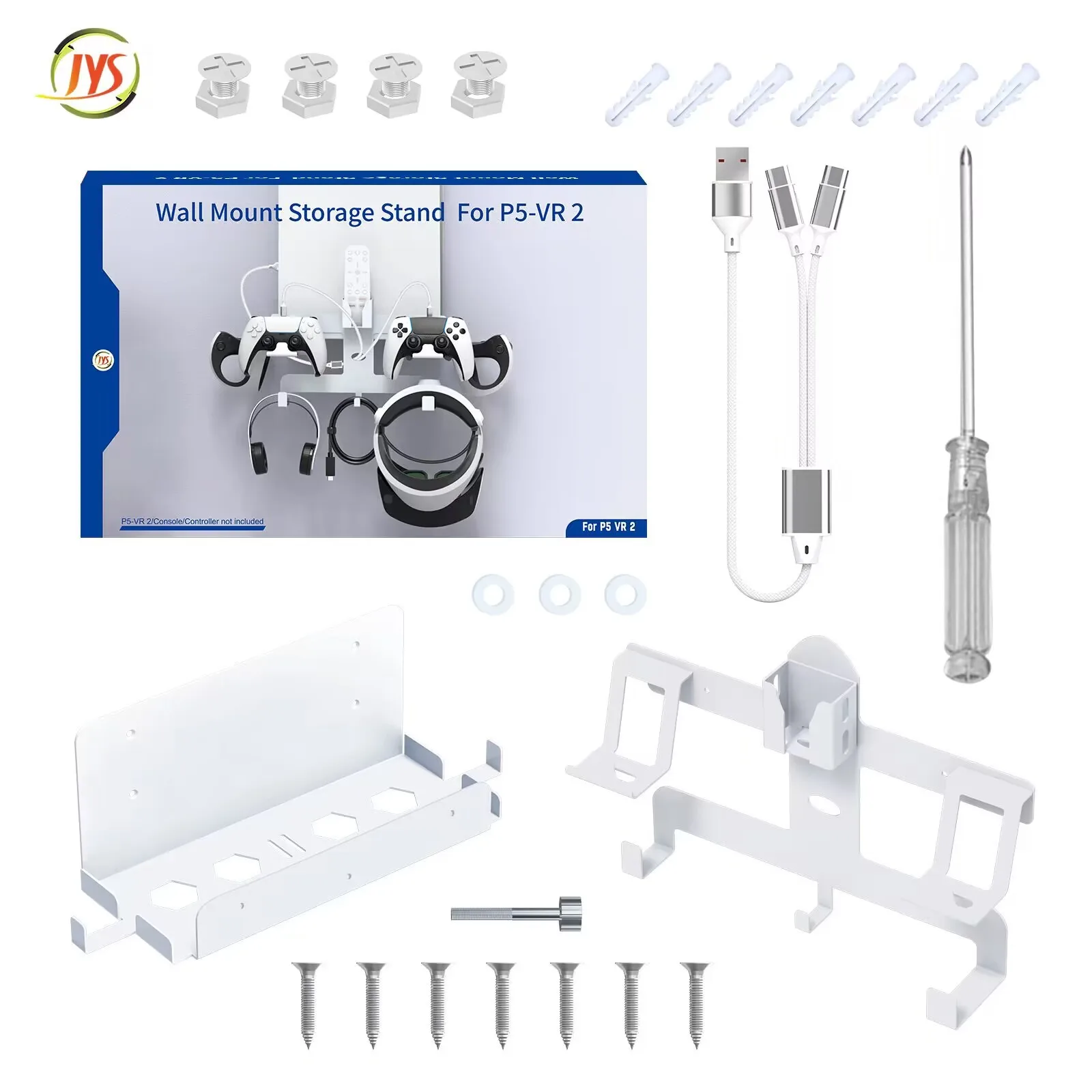 For PS5 VR2 full series wall storage rack+cable simultaneously store the host helmet handle earphone accessories set