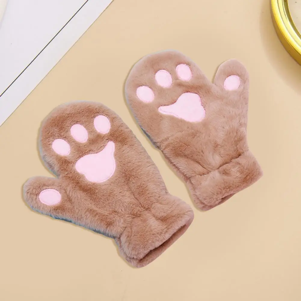 Warm Mittens Warm Cozy Cartoon Cat Paw Mittens for Women Thick Plush Winter Gloves with Anti-slip Grip for Skiing Cycling Skiing