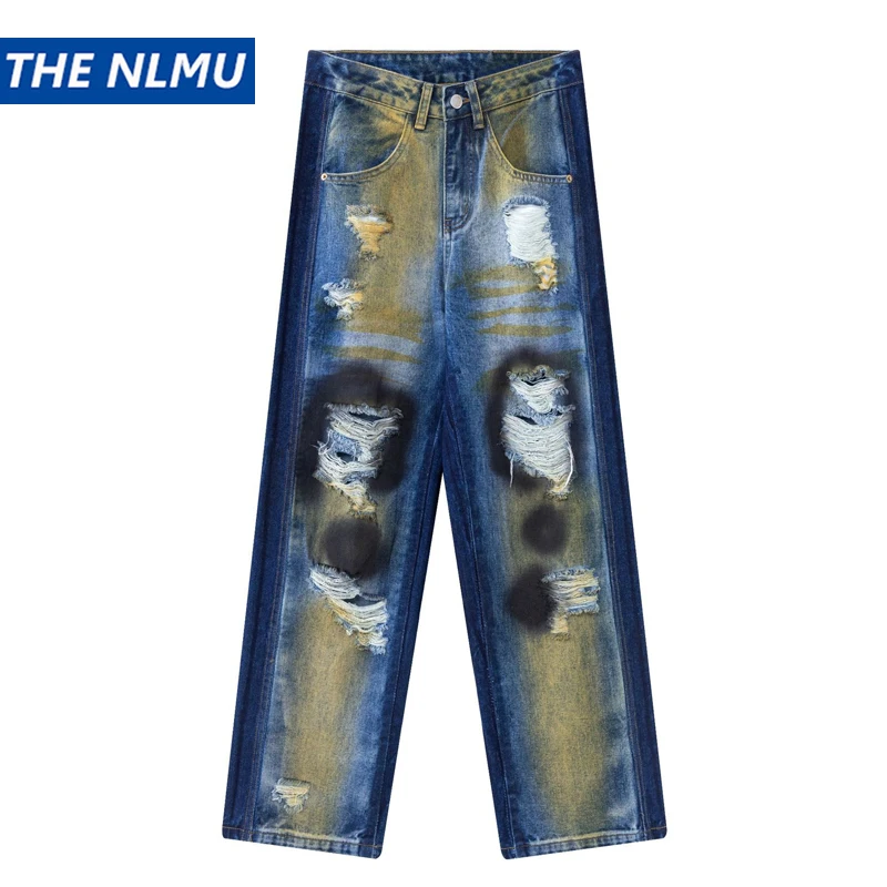 

2024 рваные джинсы в стиле хип-хоп Y2K, в американском стиле, мешковатые джинсовые брюки с потертостями, винтажные хипстерские джинсы в стиле ретро