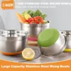 5pcs Mixing Bowls, Stainless Steel with Sealed Lid, Non-Slip Bottom, Size 1.5/2/2.5/3.5/4QT, Perfect for Food Storage 4