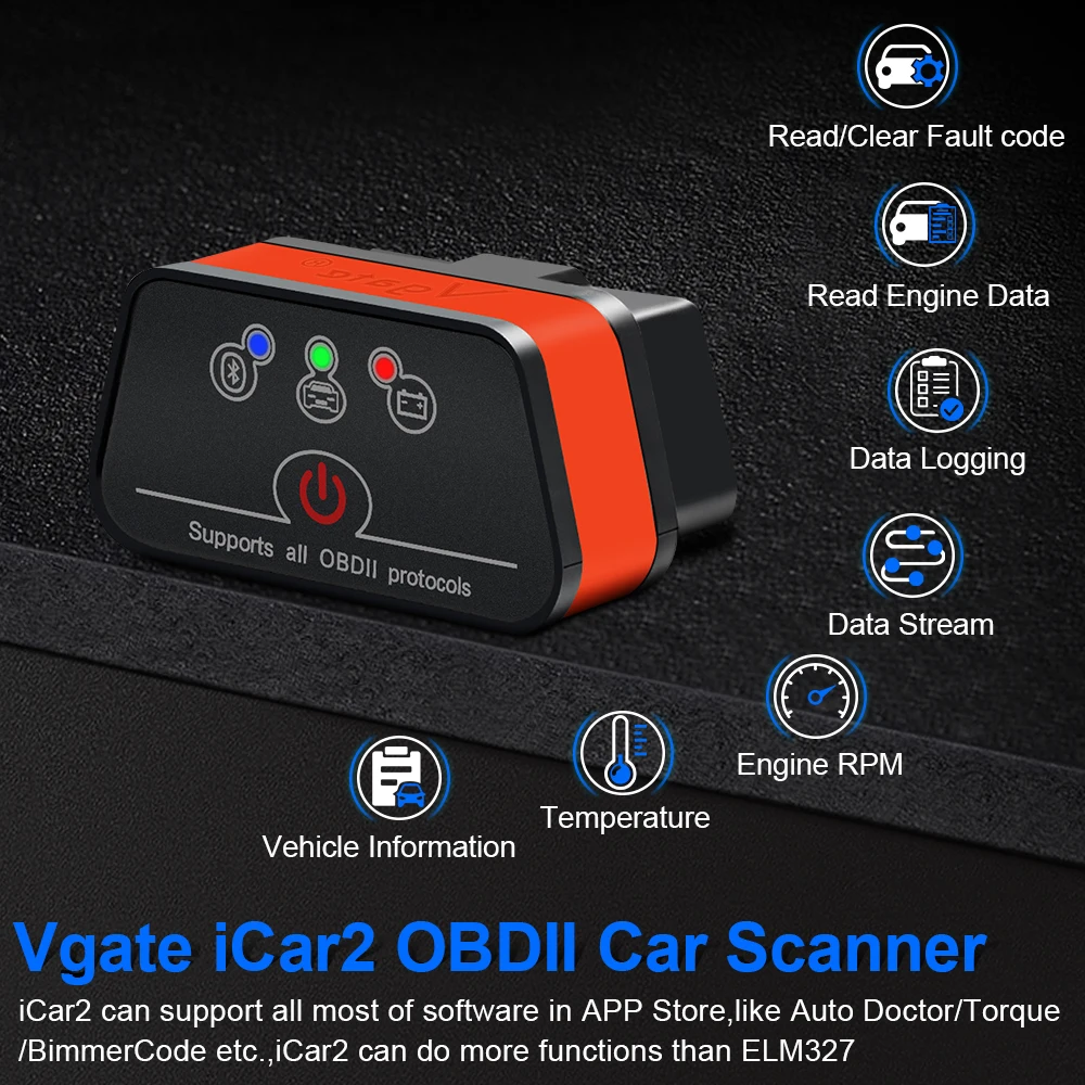 Vgate iCar2 ELM327 V2.2 OBD2 Scanner For Android iOS Bluetooth 3.0 WiFi OBD 2 Car Diagnostic Tool Code Reader PK KONNWEI KW906