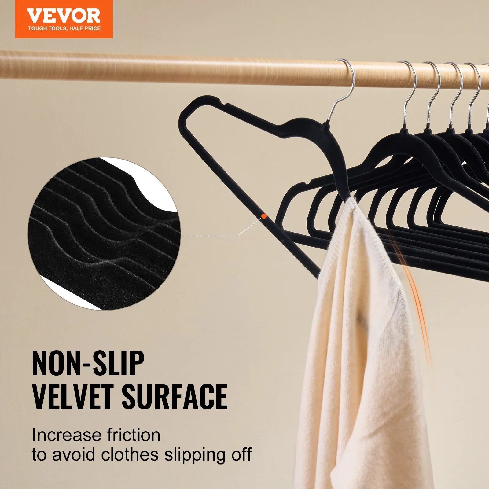 Hangers, 11lbs Load-Bearing, 50 Pack Black Velvet Hangers with 360 Degree Swivel Hook & 0.2 in Ultra-Thin Design, Non-Slip Spac 2