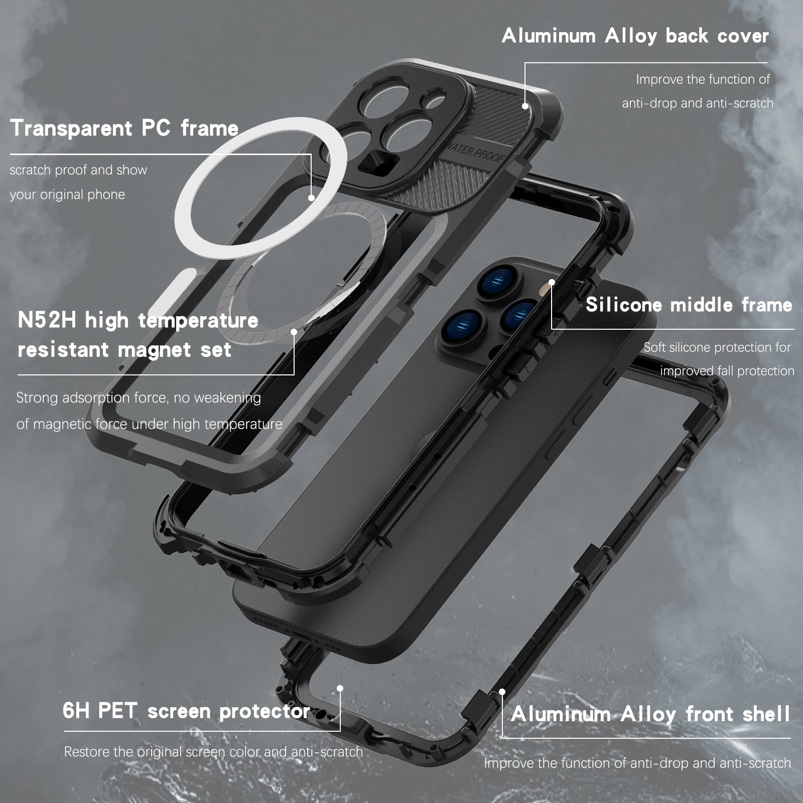 

IP68 Real Waterproof Case On For iphone 14 Pro Max 14 Plus Magsafe Case Aluminium Alloy Diving Swimming Wireless Charging Cover