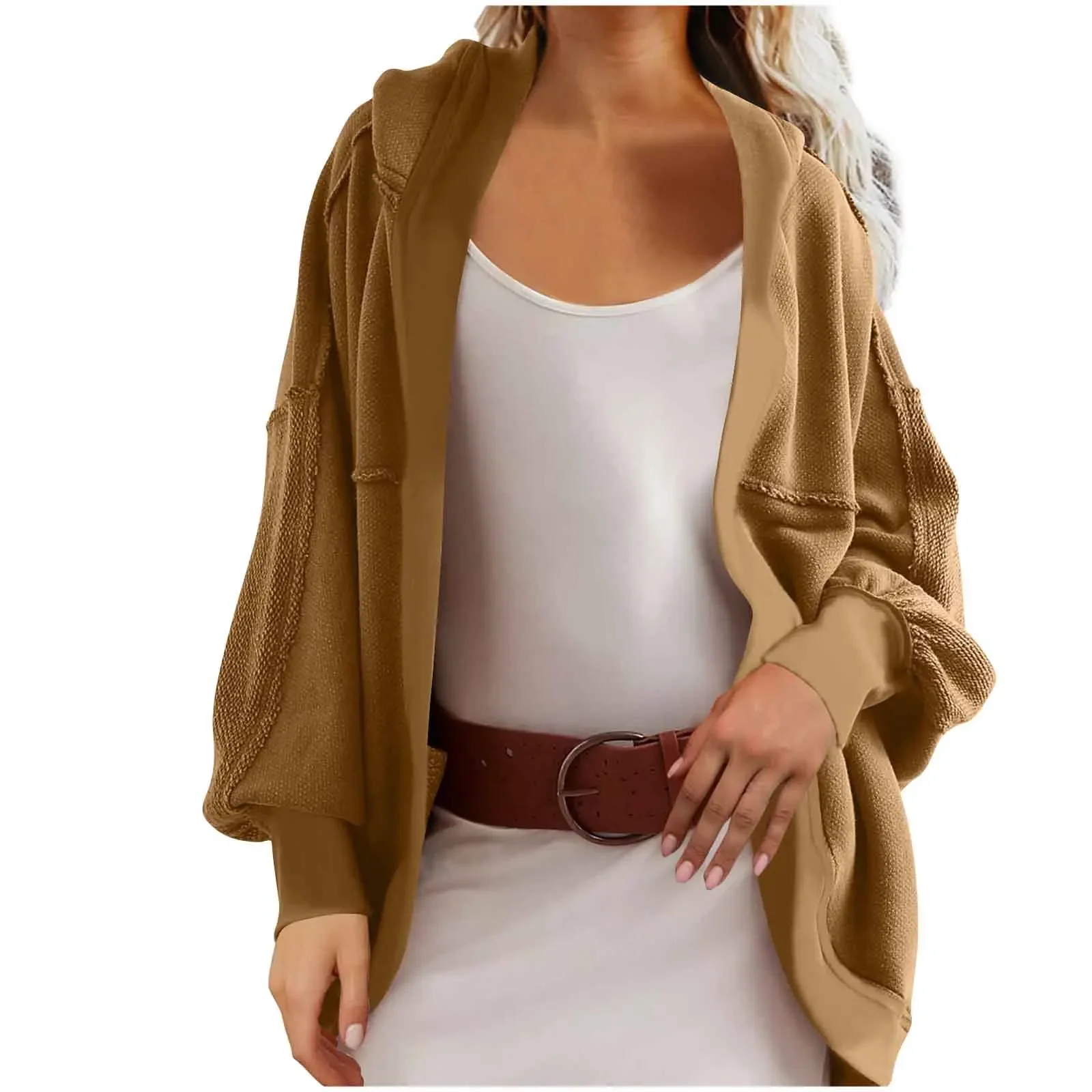 Women's Hoodies Autumn and Winter Jacket Hooded Temperament Commuting Loose Back Splicing Casual Cardigan Sweater 6