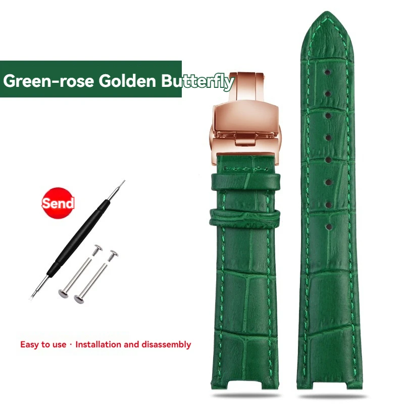 Elegant Green Brown Calfskin Cowhide Watch Strap
