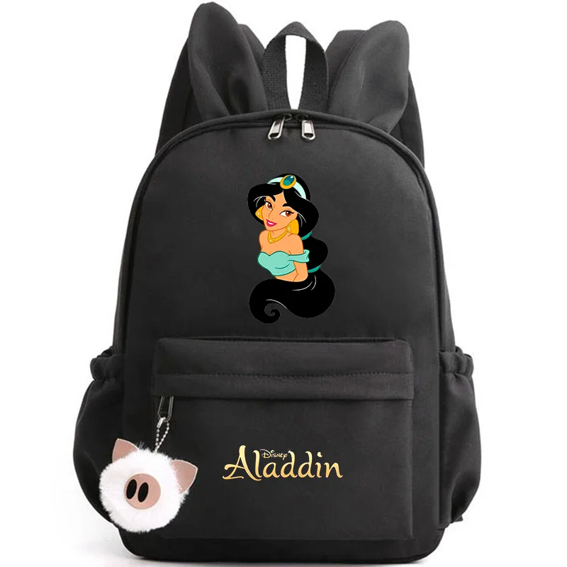 Aladdin Jasmine princess-themed backpack with rabbit ears for kids and teens, ideal for school and travel. black 454861