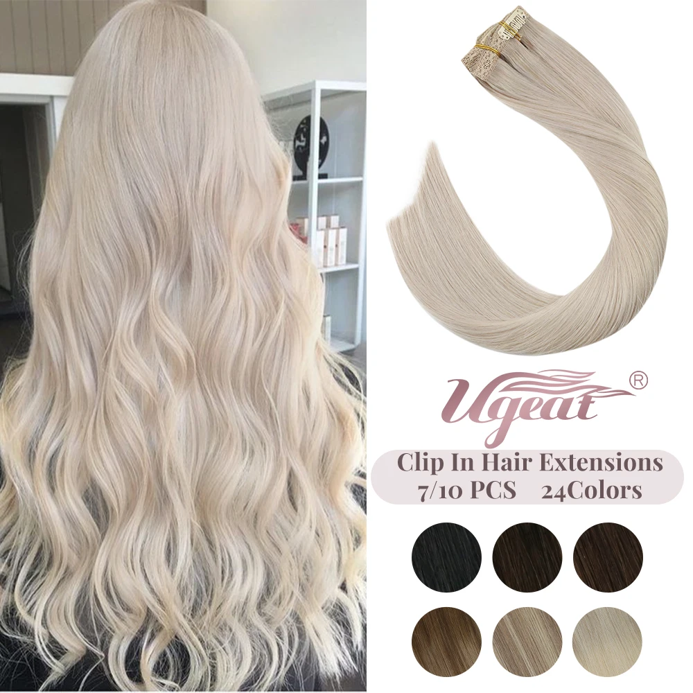 Hair Extensions Ugeat Clip in Remy Human Hair For Women White Blonde Thick 120G/7PCS