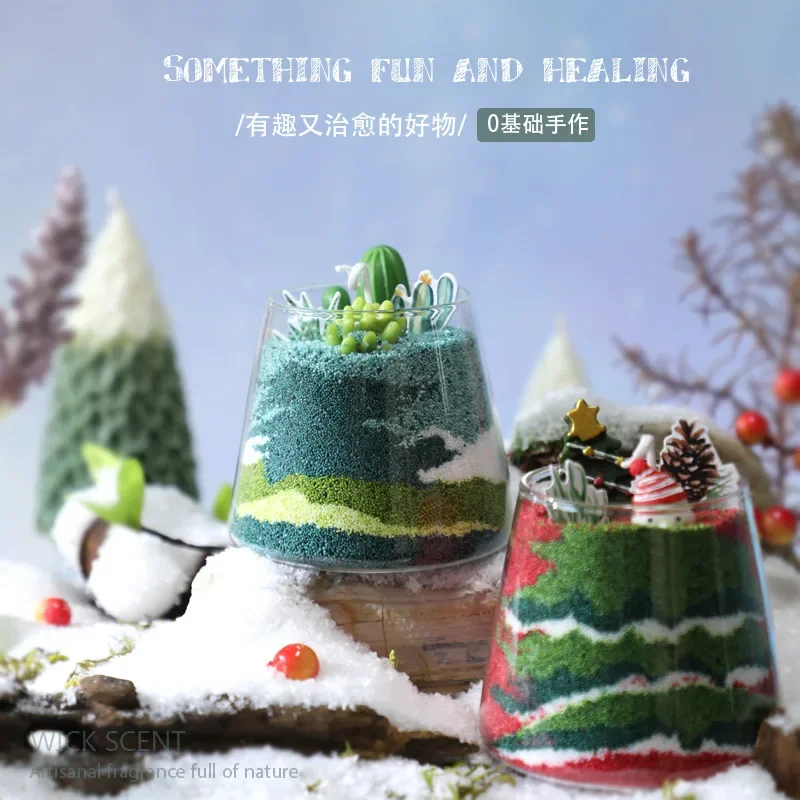 Christmas Sand Painting Aromatherapy Candle DIY Handmade Aromatherapy Birthday Gift Christmas Sea Salt and Sage Fragrance Decor