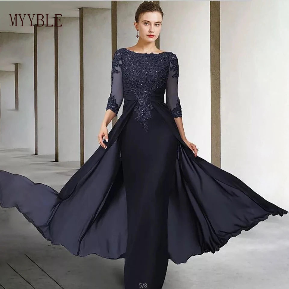 

Long Sleeve Mother Of The Bride Dresses 2023 Plus Size O Neck ChiffonLace Applique Formal Wedding Party Gown
