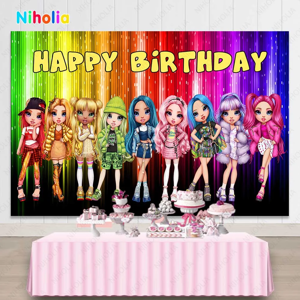 NIHOLIA Rainbow High Photo Backdrop For Girls Birthday Celebration  Photography Background Vinyl Polyester Banner Props - AliExpress