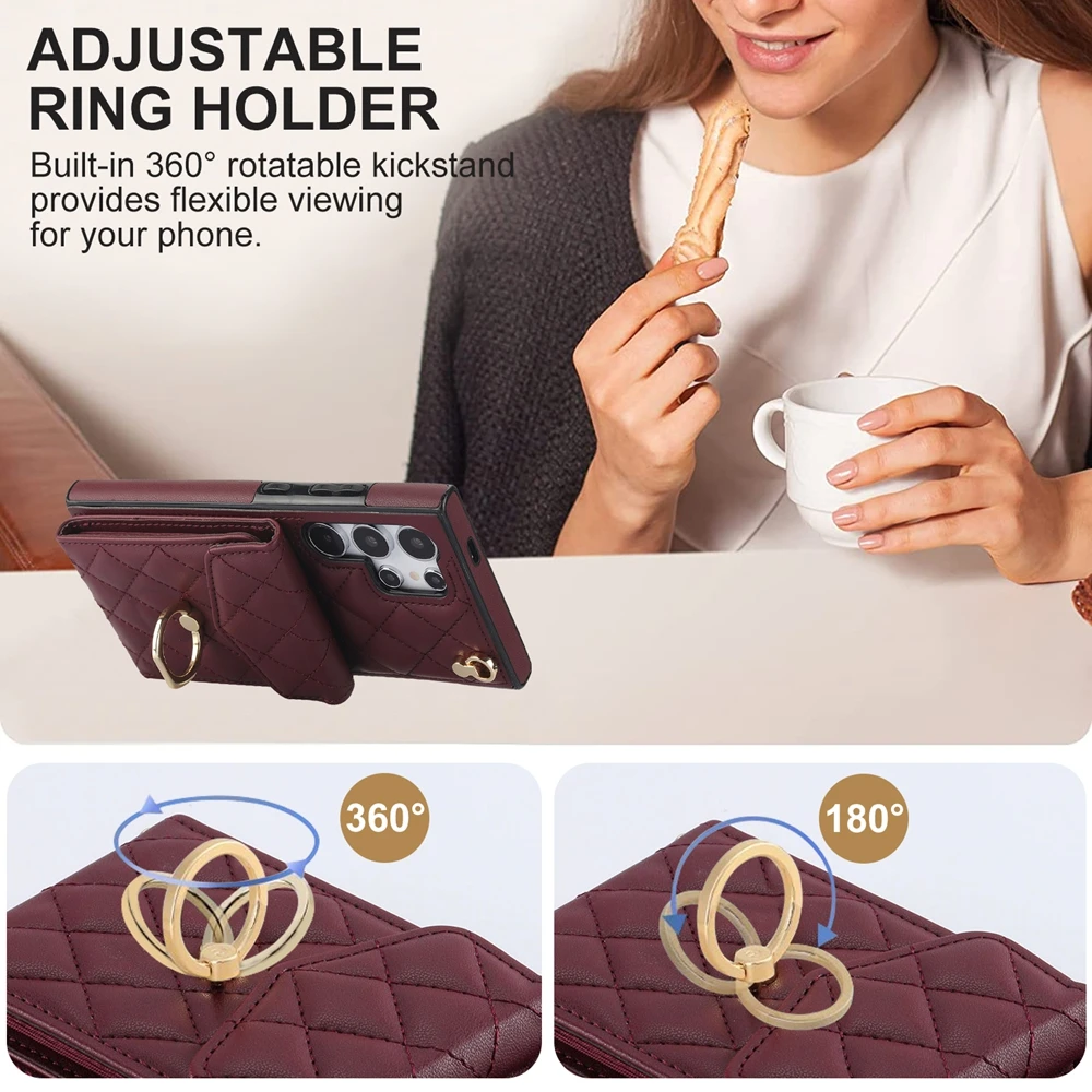 Elegant Leather Crossbody Wallet Phone Case with Lanyard