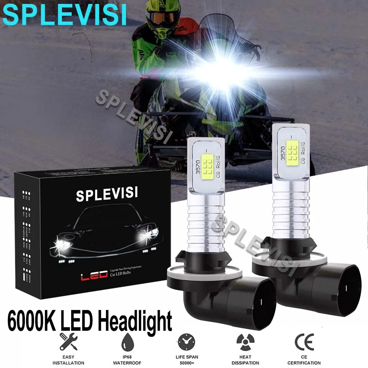 2x 70W 6000K Pure White LED Headlights Bulbs Kit For Arctic Cat Snowmobiles Crossfire 500 600 700 800 вентилятор для корпуса arctic p12 pwm acfan00171a white