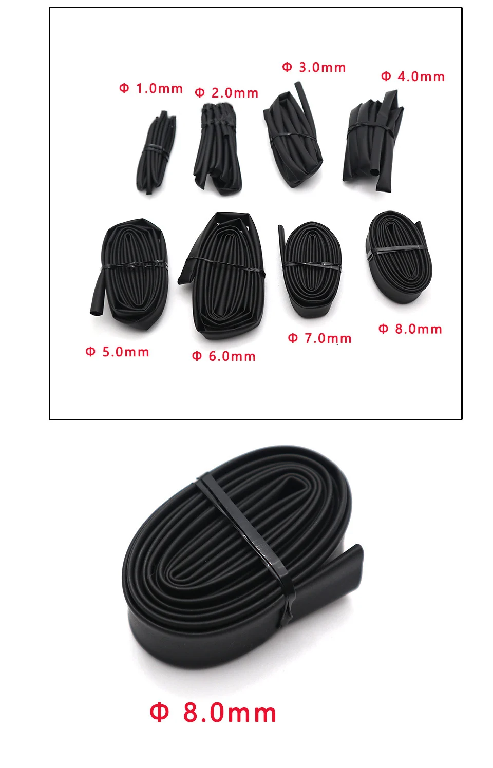 Heat-shrink Tubing 8 Meter/set 1/2/3/4/5/6/8/10mm 2:1 Black Shrink wrapping Heat Shrink for Cables DIY Connector Wire Kit heat shrink tubing,wiring connector,wire connectors