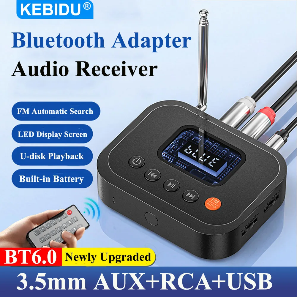 KEBIDU 블루투스 6.0 오디오 수신기 3.5mm AUX RCA USB 무선 ..