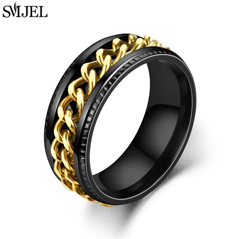 Fidget Spinner Ring Titanium Stainless Steel Anxiety Ring Rotatable Spinner Rings Man Women Anti Stress Spinner Chain Punk Fidget Ring Rock Gift