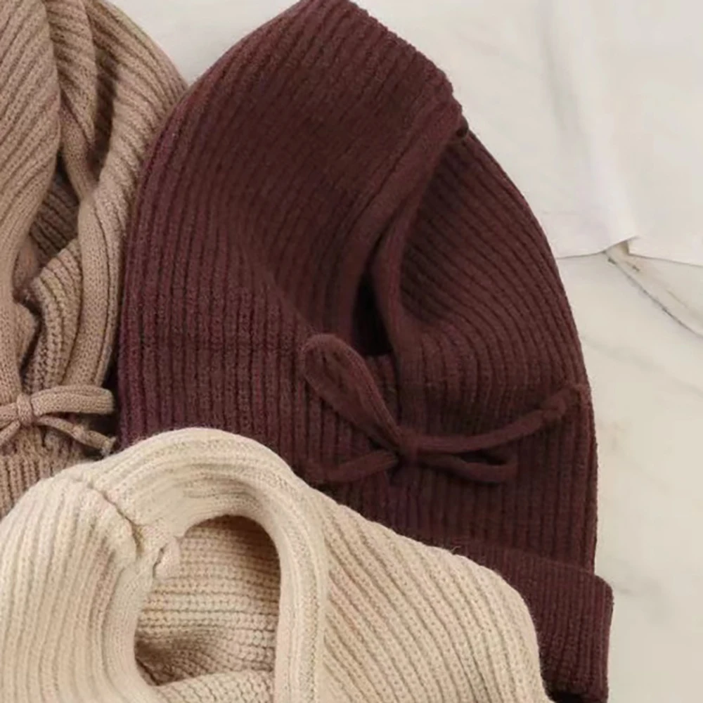 Women's New Fall Winter Full-envelope Cap Knitted Balaclava Hat Scarf Hat Two-in-one Woolen Warm Ear Protection Cap Pullover Hat 6