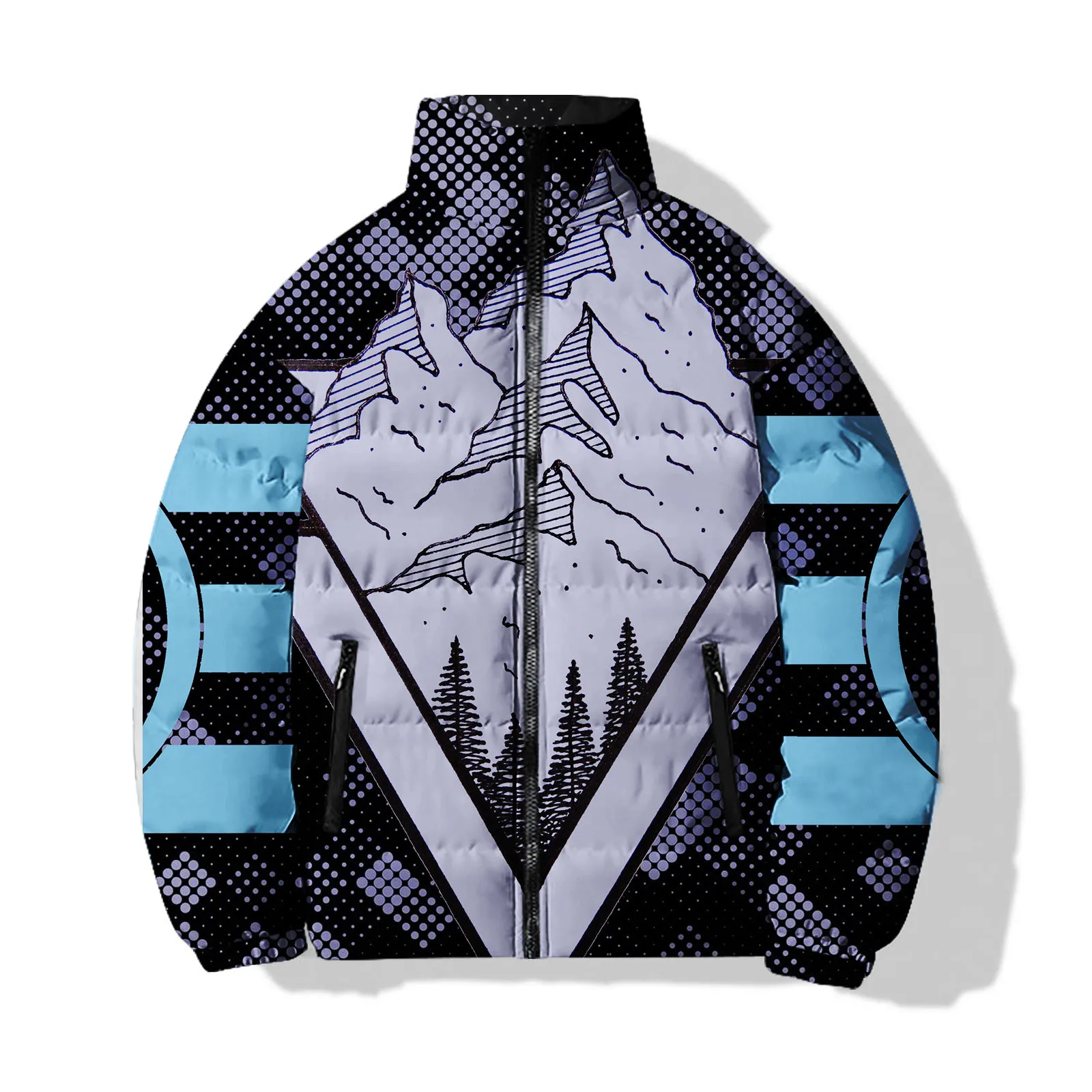 thumbnail image 1 of Chaquetas de invierno para hombre, chaqueta holgada, abrigo para hombre, ropa informal de algodón para hombre, chaqueta de algodón estampada con patrón de montaña de nieve, abrigos, 1 of 4