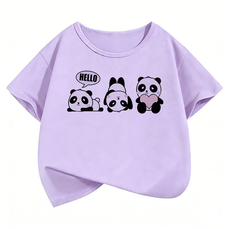 Panda Print Short Sleeve Kids' Casual T-Shirt