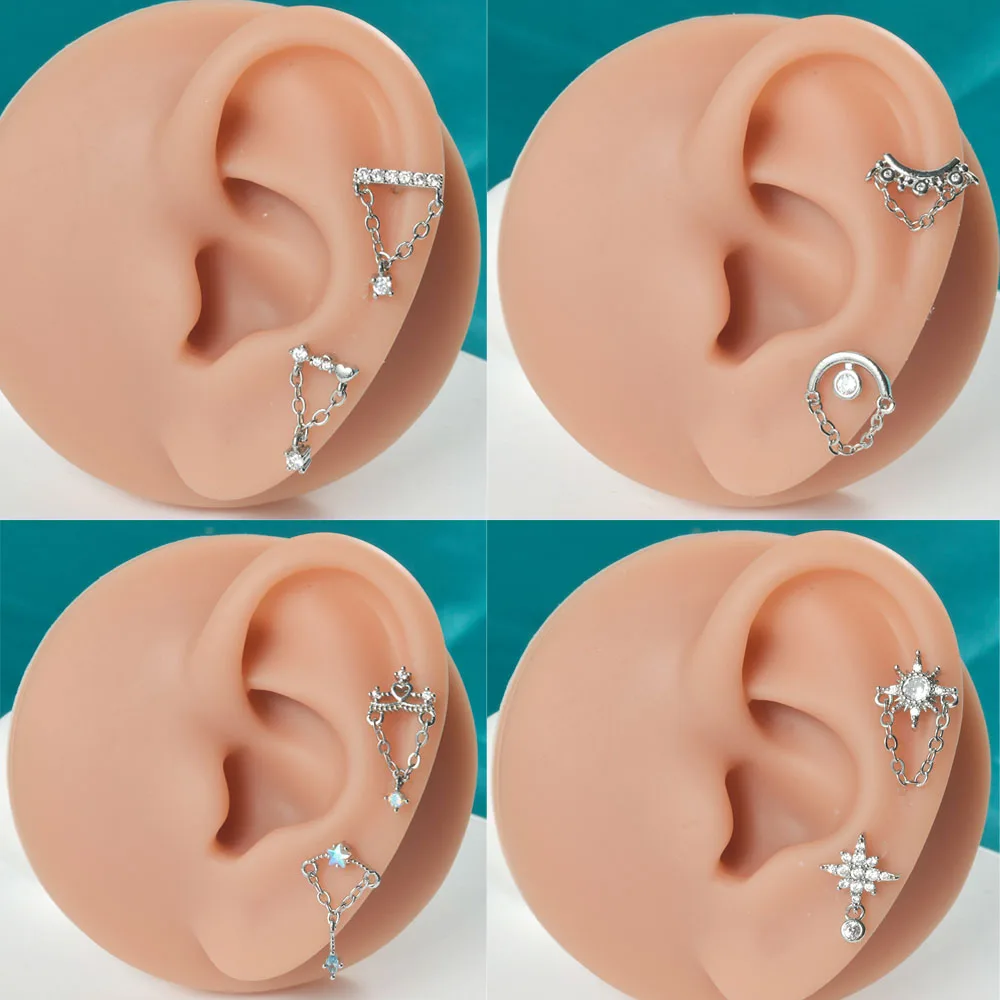 Heart Top Surgical Steel Helix Earring – 16g Cartilage Barbell With CZ Stone