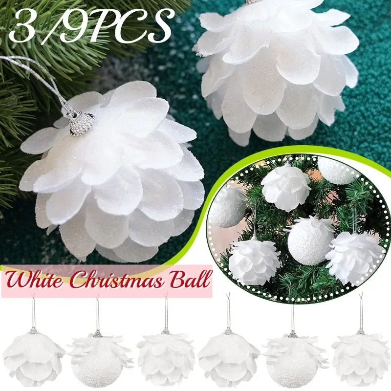 

3/9PCS 8cm White Christmas Ball Xmas Tree Hanging Foam Snow Balls Pendant For Merry Christmas Party New Year Ornament Navidad