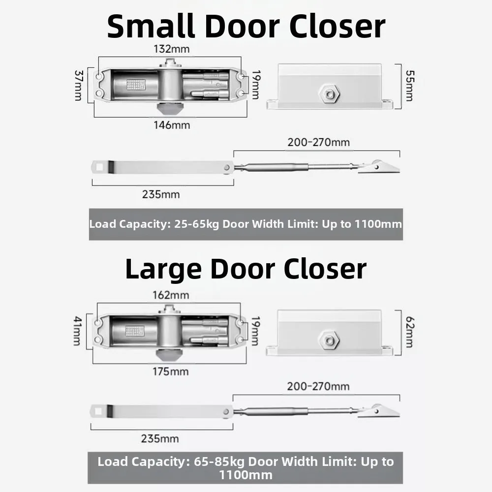 25-85KG Automatic Door Closer Adjustable Speed Mute Soft Closing Door Closing Equipment Rust-proof Aluminum Alloy