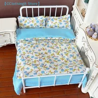 Ensemble de literie miniature pour maison de poupée 1/12, quatre pièces, drap, couette, oreiller, housse de couette, décoration de chambre de poupée【AliS8】 2