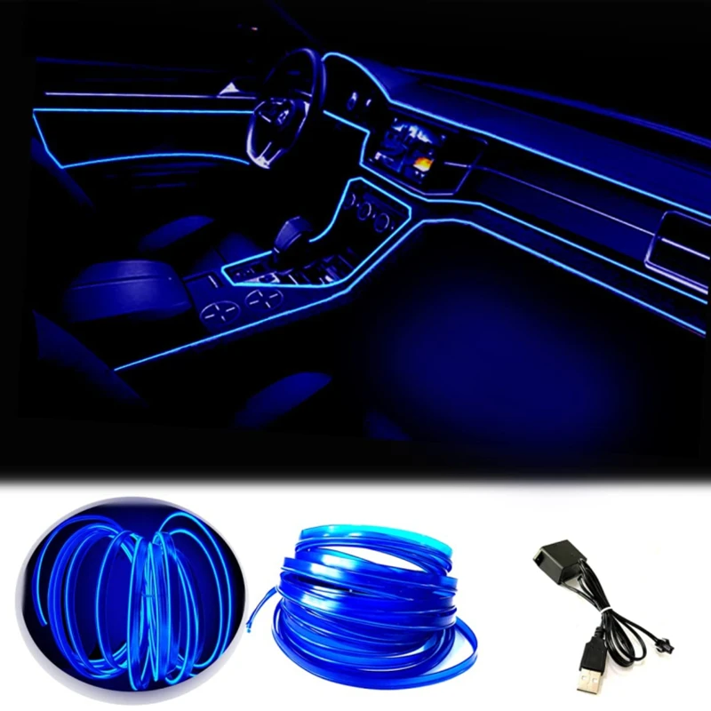 Automotive Interior Lights El Wire LED USB Flexible Neon Assembly RGB
