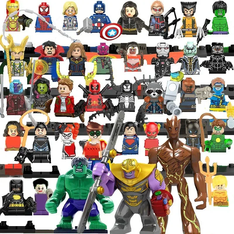 Marvel superhero Anime figures Mini Block Toys DIY assembly Puzzles Action Dolls Children's Birthday Gifts Toy Building Blocks Action Figures