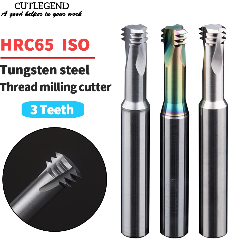 

3 Teeth Thread Milling Cutter HRC65 Tungsten Carbide Steel CNC Machining Aluminum 60 Degree M1.2 M1.6 M2 M2.5 M3 M4 M5 M6 M8 M10