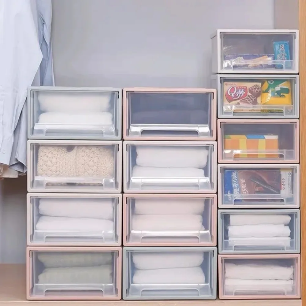 Caja de almacenamiento de cajones apilables, organizador de plástico transparente para habitación, armario para el hogar, 5/13L