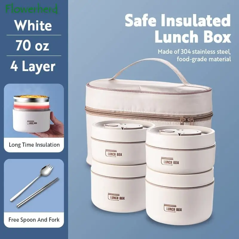 Portable Insulated Lunch Container Set Stackable Bento Lunch Box