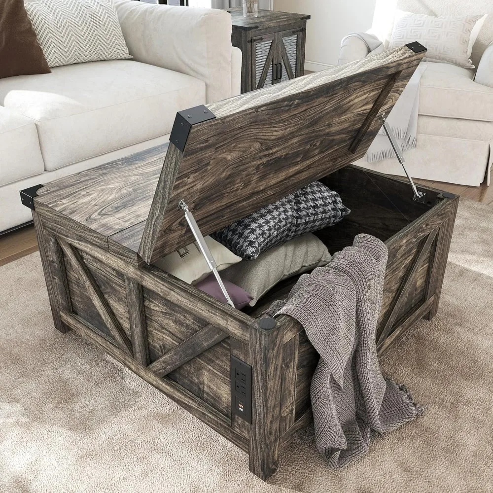 with Charging Station&USB Ports, w/Large Hidden Space, for Living Room, Bedroom, Café Tables 6