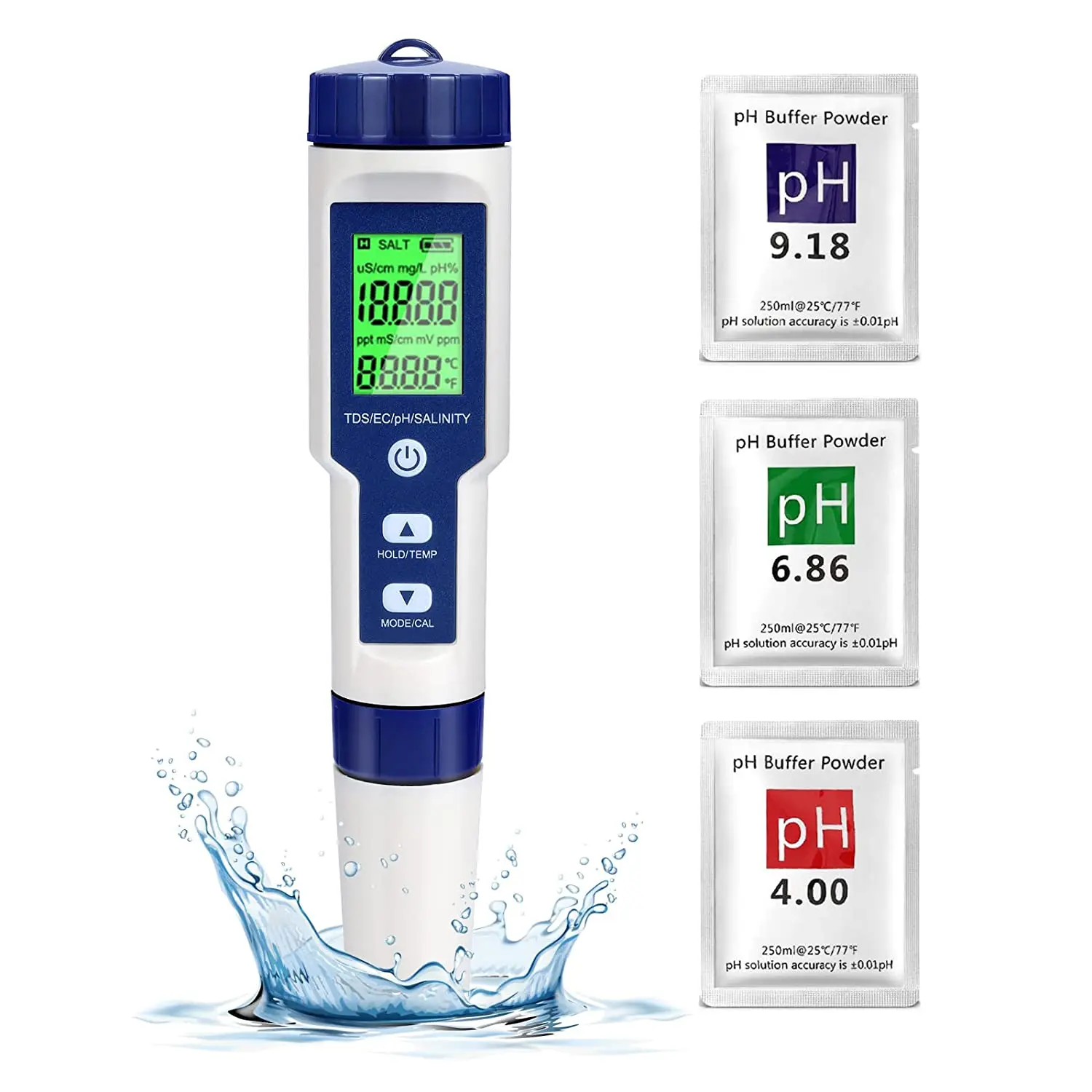 Testeur pH Mètre Électronique 5-en-1 Harry, Mesure pH & TDS & EC Salinité &  Température Testeur de qualité de l'eau pour Piscine, Écran LCD et  Précision de Lecture