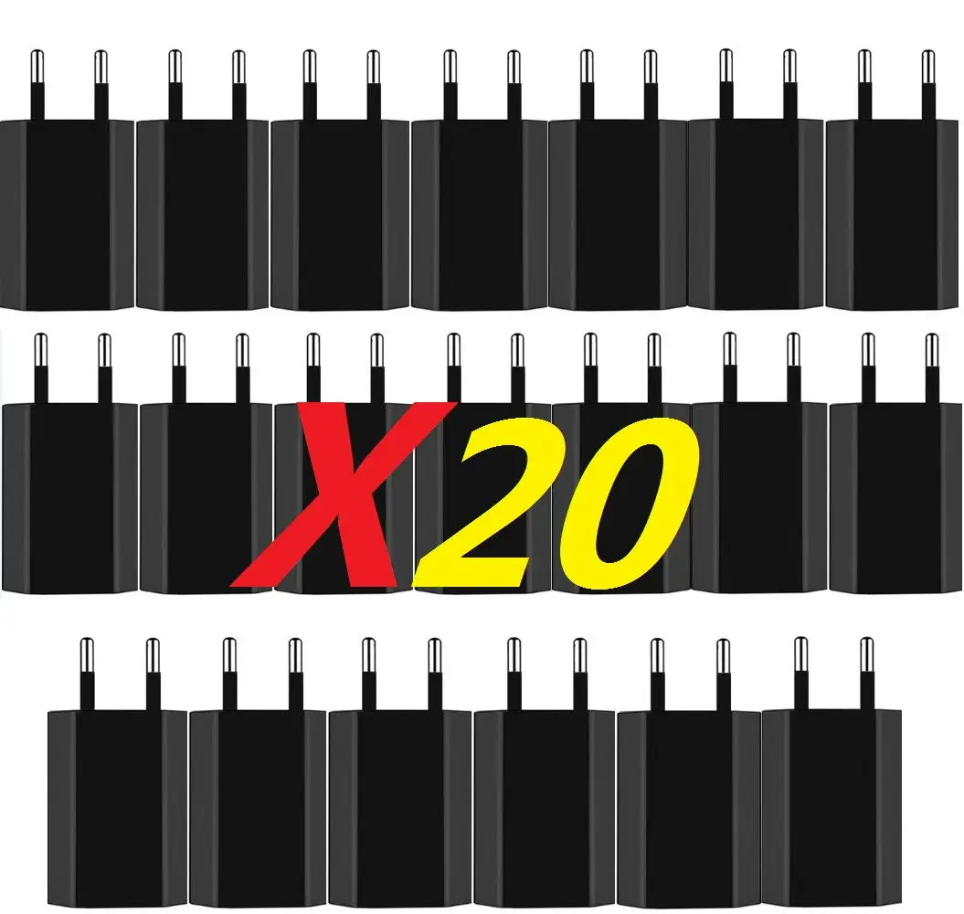 20Pcs Universal 5V 1A USB Wall Travel Charger Head Power Adapter Portable  EU Plug  Charging  For Mobile Phone MP3 7 8 Xs