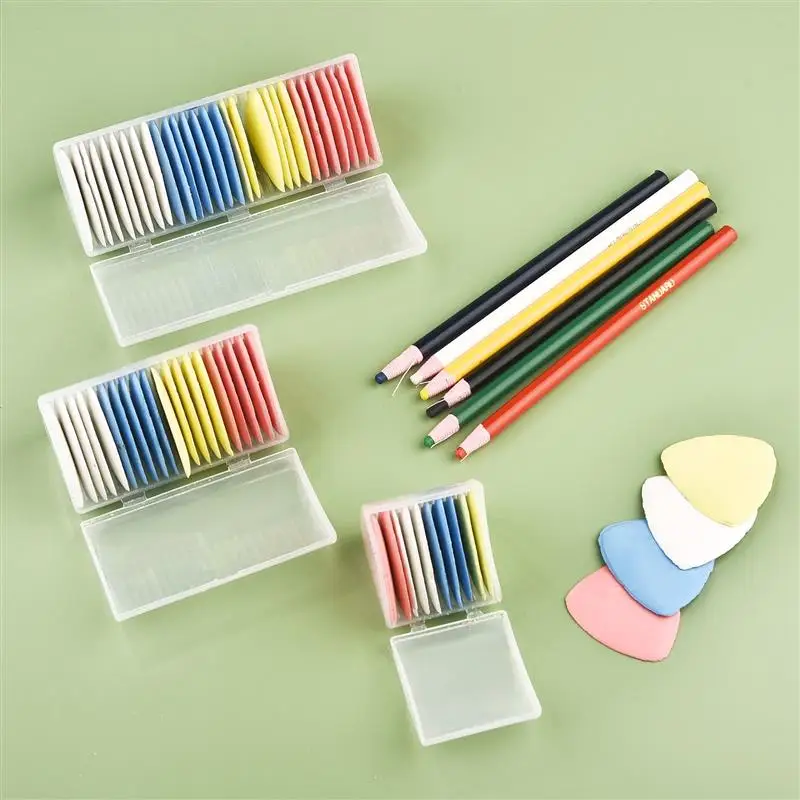 20pcs Mixed Color Triangular Sewing Chalk With Storage Box, Fabric